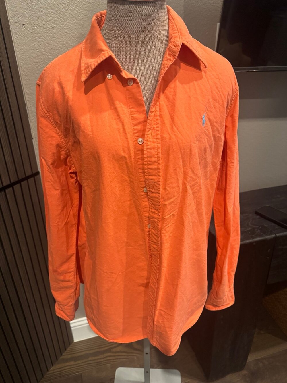 Ralph Lauren Neon Orange Cotton Button Front Custom Fit Shirt